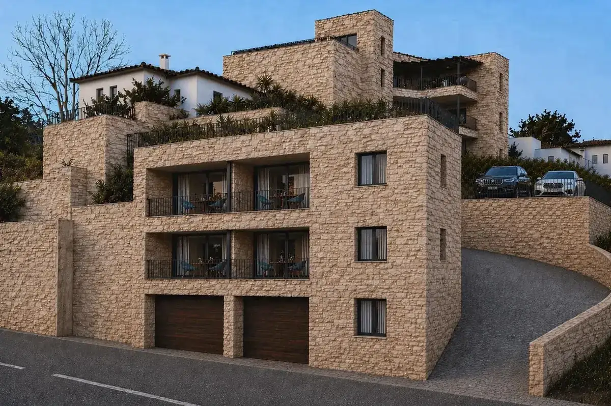 Sandstone architecture at Maroni Hills Residence 3 in Maroni, Cyprus